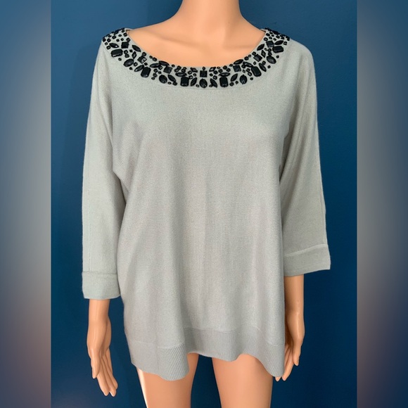 Attention Light Gray Sweater with Black Accents - Picture 1 of 4